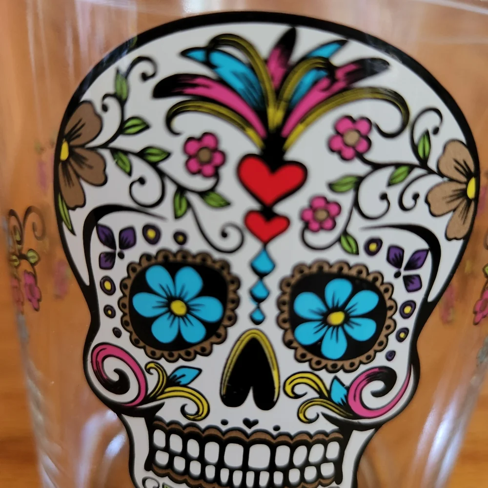 Halloween Sugar Skulls Glass Canister New